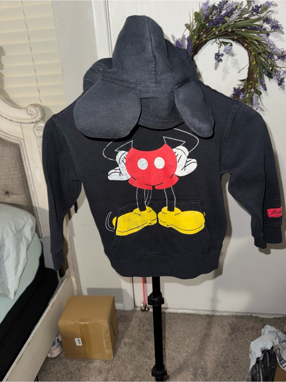 Disney Parks Mickey Mouse Kids XS Black Hoodie 3D Ears Front & Back Graphic - Picture 2 of 10